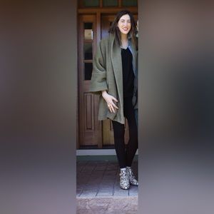 Max Mara oversized wrap coat mohair dark green shawl one size